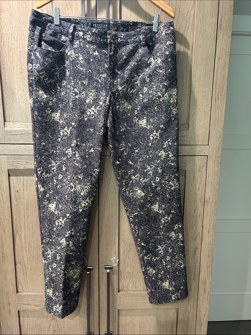 Peruvian Connection Greige and Tan Cropped Patterned Cropped Jeans